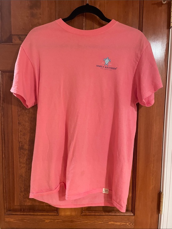 Simply Southern Tops - Simply Southern Coral Pink Short Sleeve Tee with Small Logo Turtle